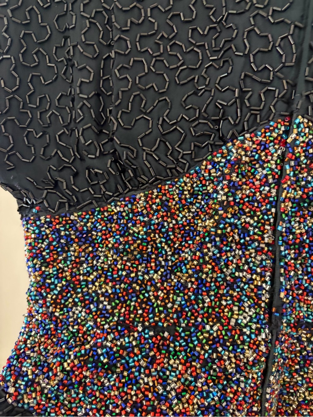 Cache Black Dress with Multicolor Bead Embellishment